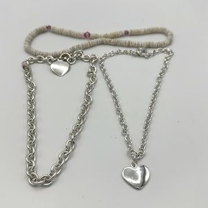 2 Heart Necklaces 8” and a Vintage Puka shell stretchy choker 7”. (SKU 208)